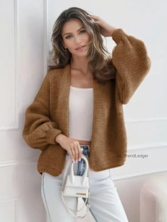 Oversized Cardigan Sweater Long Sleeve Knit Open Front Lightweight Coat - Picture 5 of 6